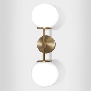 APLIQUE DE PARED TULIPA VIDRIO OPAL 2XE27 C/BARRAL ORO MATE