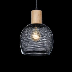 COLGANTE MADERA Y REJILLA NEG/BL DIAM 17CM PARA E27