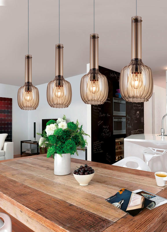 COLGANTE 4-L VIDRIO AMBAR ACANALADO P/E27