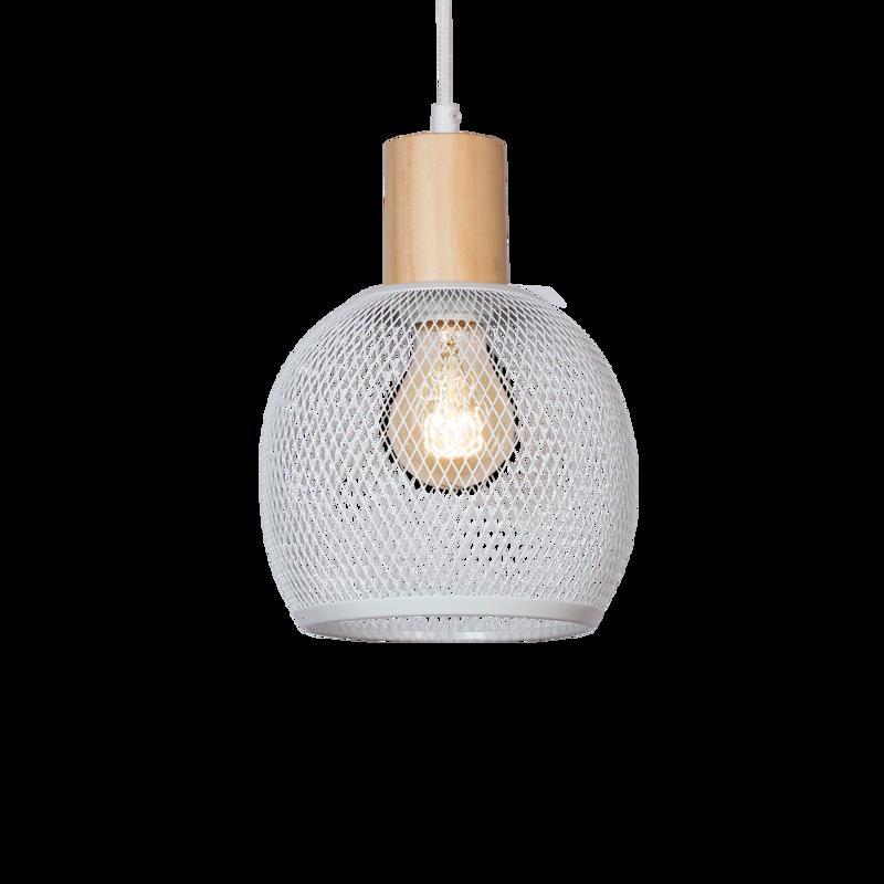 COLGANTE MADERA Y REJILLA NEG/BL DIAM 17CM PARA E27