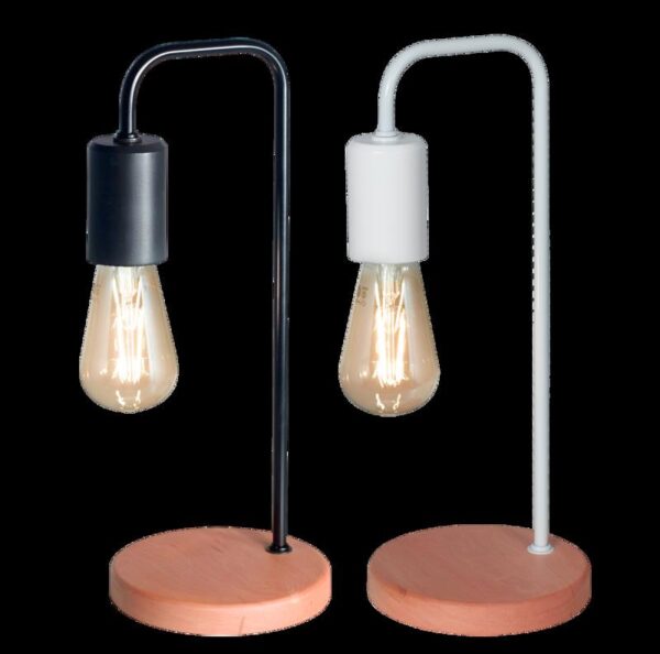 LAMPARA DE MESA ESCANDINAVA INDUSTRIAL 
MADERA DETALLES METÁLICOS EN BLANCO O NEGRO
 E27 ALT 38 CM, BASE 15 CM DIAME "NORTH"